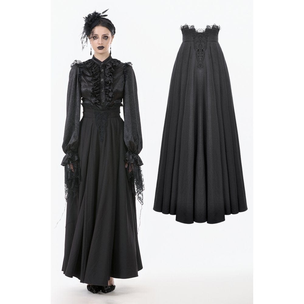 Punk Design Women's Gothic Embroidered Pleated Maxi Skirt