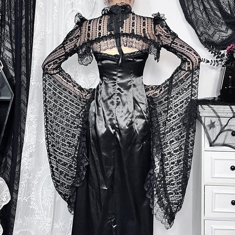 Punk Design Women's Gothic Flared Sleeved Ruffled Lace Cape