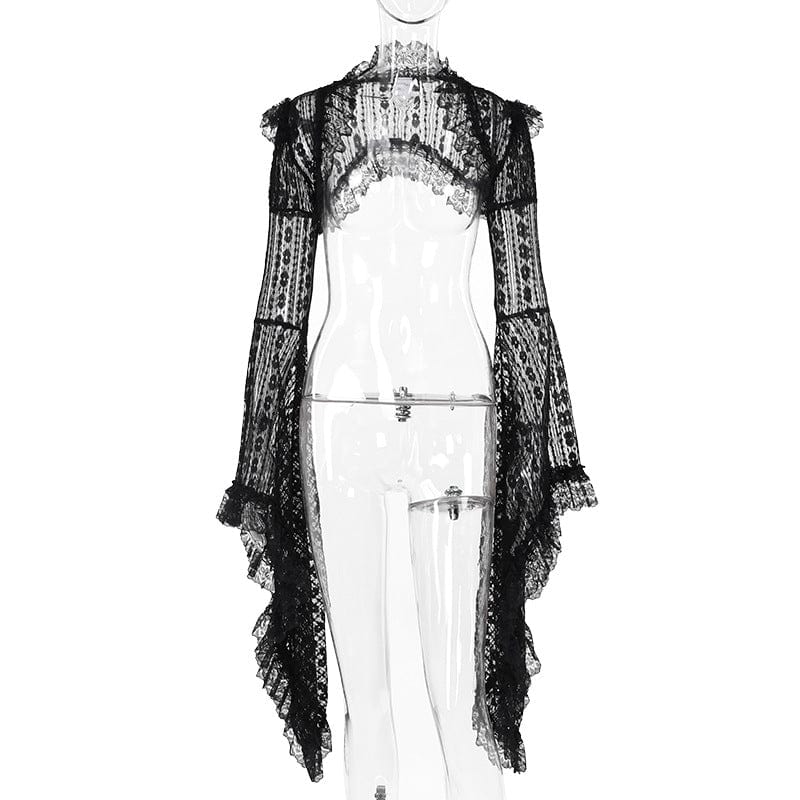 Punk Design Women's Gothic Flared Sleeved Ruffled Lace Cape