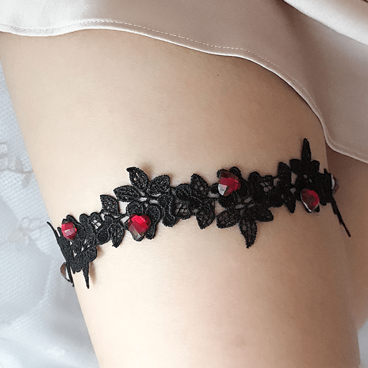 Punk Design Women's Gothic Flower Wedding Garter Bride Lace Leg Garter