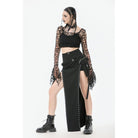 Punk Design Women's Gothic Hollow-out Flared Sleeved Crop Top