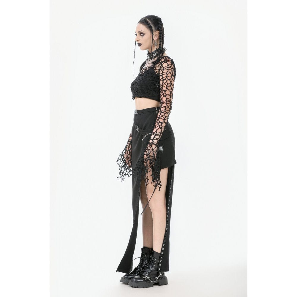 Punk Design Women's Gothic Hollow-out Flared Sleeved Crop Top