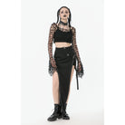 Punk Design Women's Gothic Hollow-out Flared Sleeved Crop Top