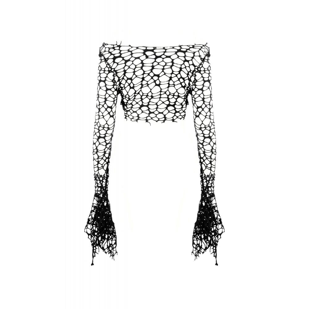 Punk Design Women's Gothic Hollow-out Flared Sleeved Crop Top