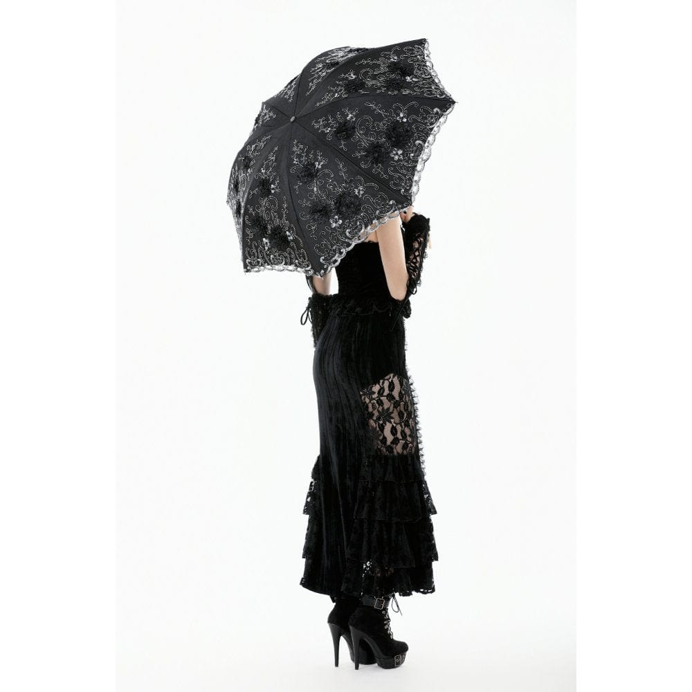 Punk Design Women's Gothic Lace Embroidered Floral Umbrella