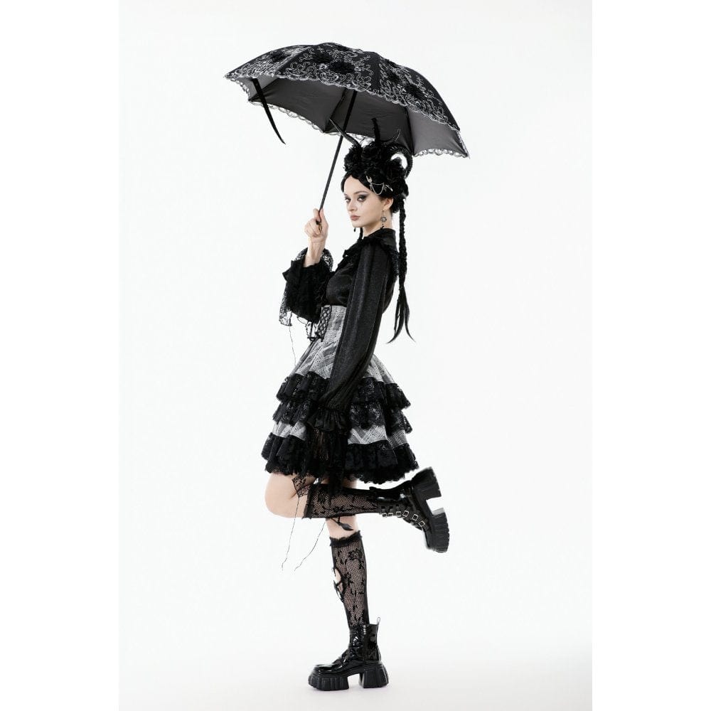 Punk Design Women's Gothic Lace Embroidered Floral Umbrella