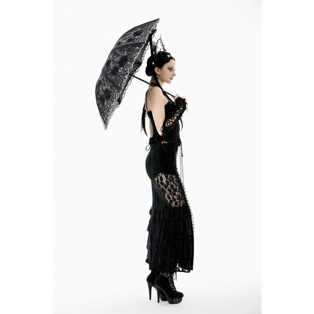 Punk Design Women's Gothic Lace Embroidered Floral Umbrella