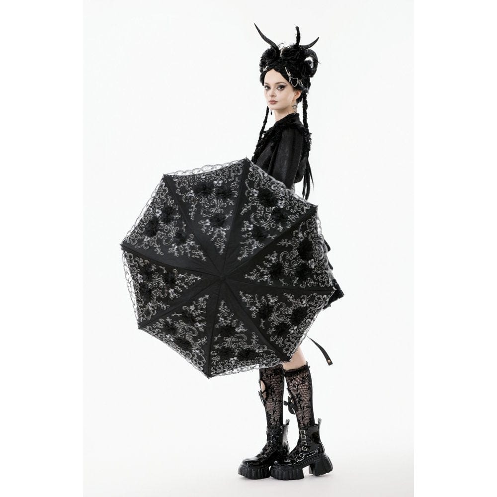 Punk Design Women's Gothic Lace Embroidered Floral Umbrella