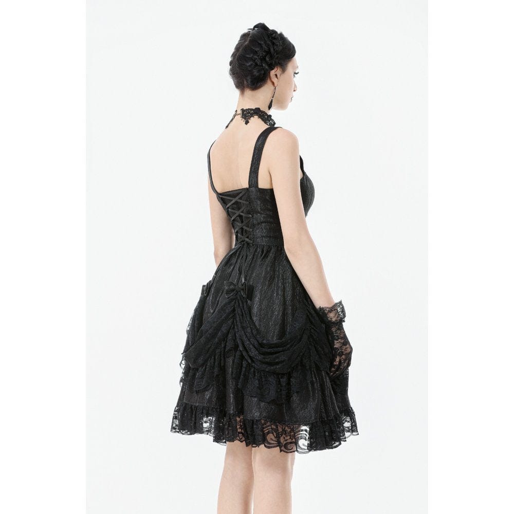 Punk Design Women's Gothic Lace-up Bowknot Ruched Slip Dress