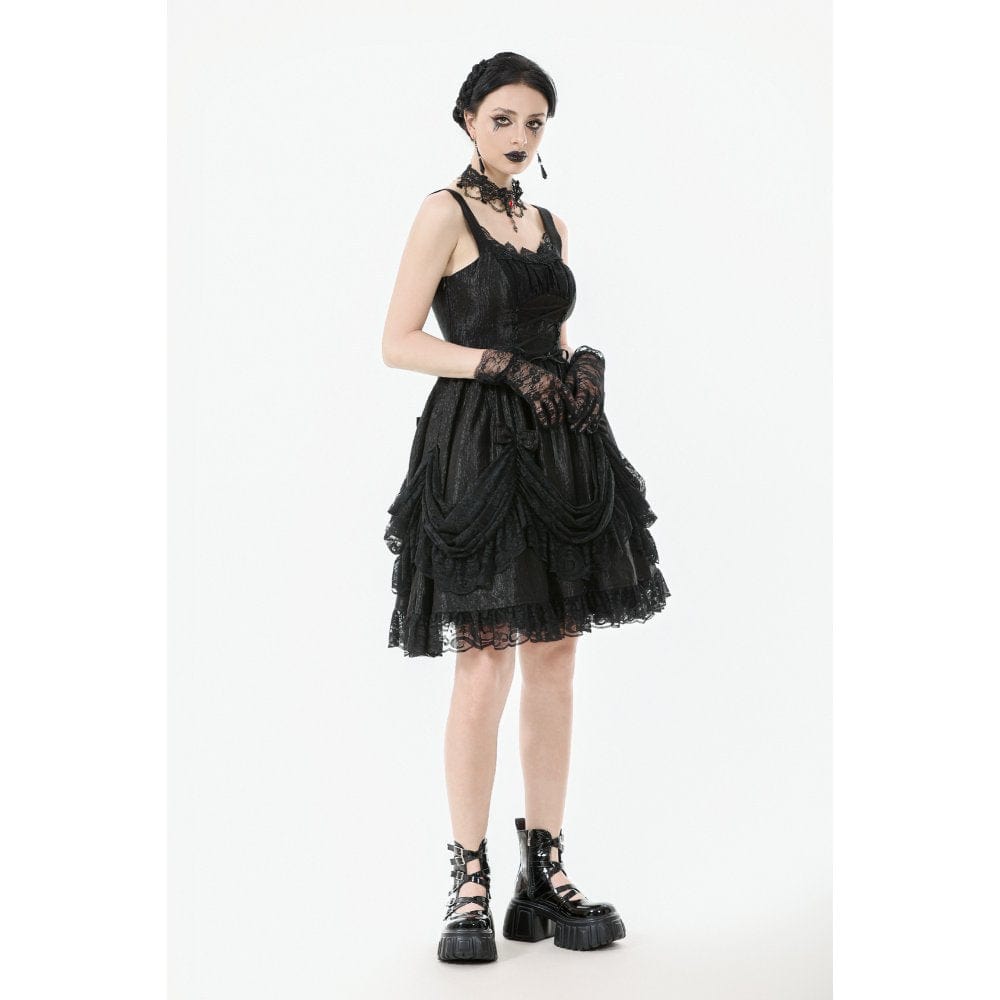 Punk Design Women's Gothic Lace-up Bowknot Ruched Slip Dress