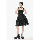 Punk Design Women's Gothic Lace-up Bowknot Ruched Slip Dress