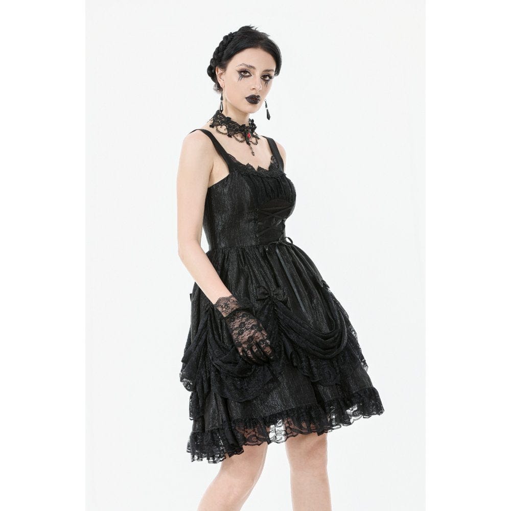 Punk Design Women's Gothic Lace-up Bowknot Ruched Slip Dress
