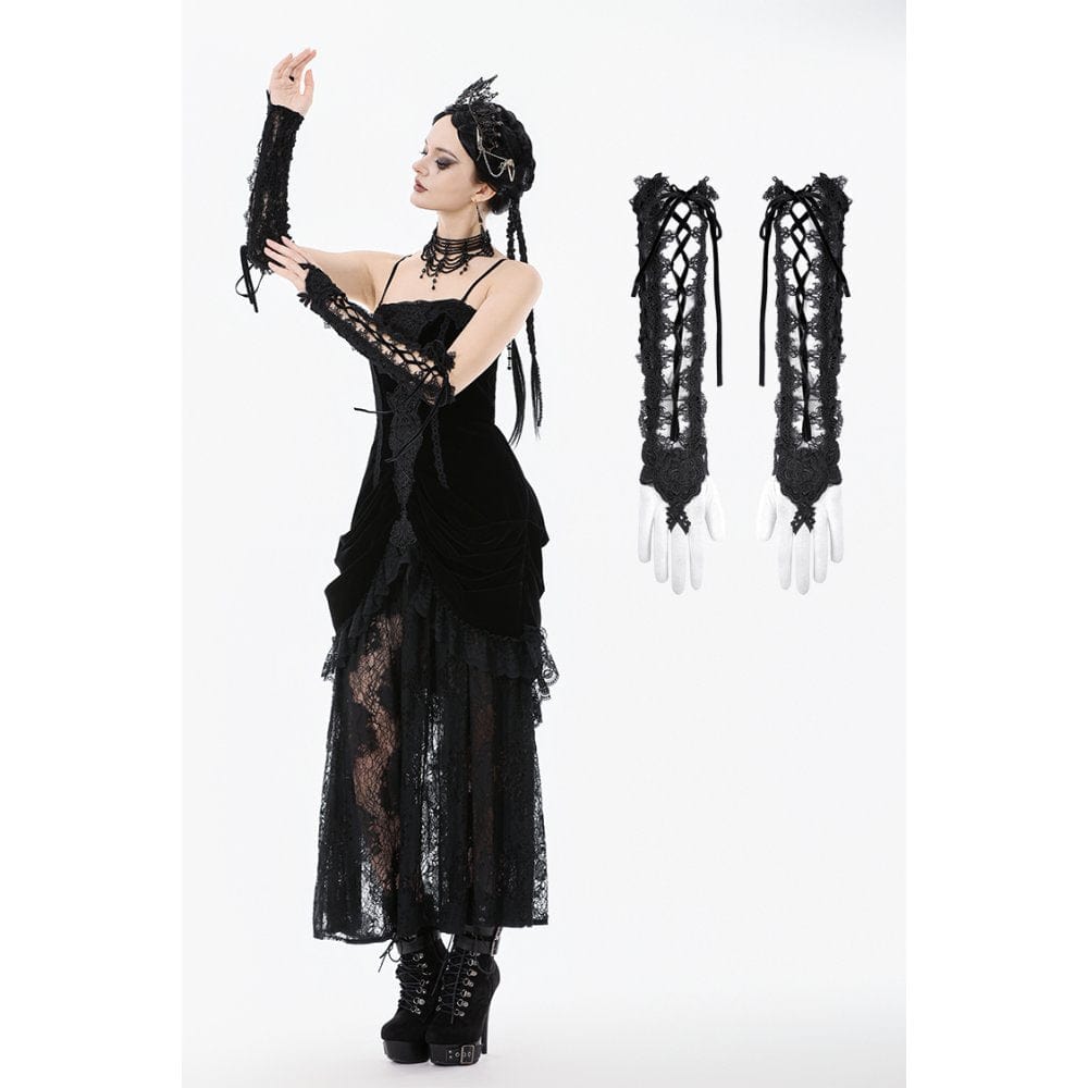 Punk Design Women's Gothic Lace-up Long Gloves