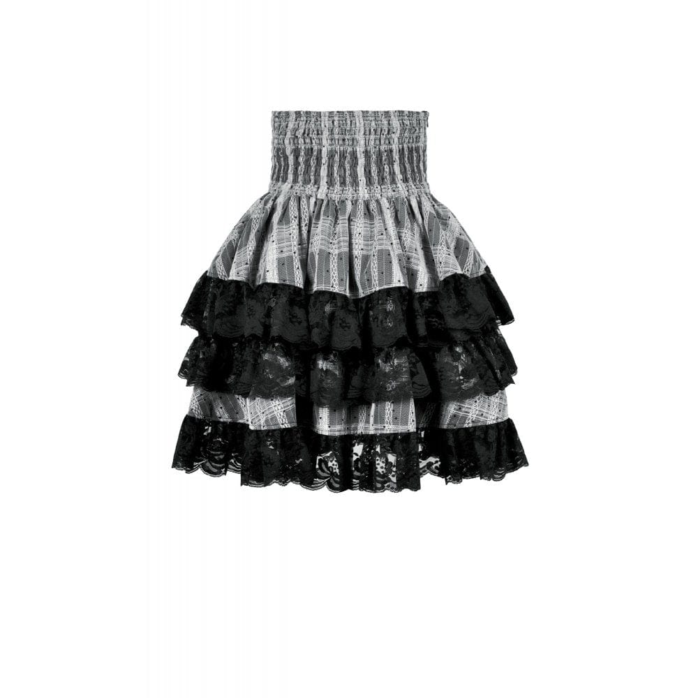 Punk Design Women's Gothic Layered Hem Lace-up High-Waist Skirt