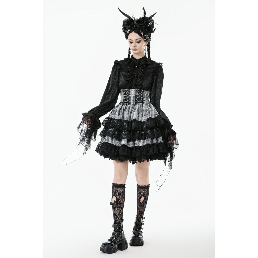 Punk Design Women's Gothic Layered Hem Lace-up High-Waist Skirt