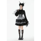 Punk Design Women's Gothic Layered Hem Lace-up High-Waist Skirt