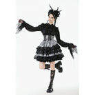 Punk Design Women's Gothic Layered Hem Lace-up High-Waist Skirt