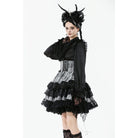 Punk Design Women's Gothic Layered Hem Lace-up High-Waist Skirt