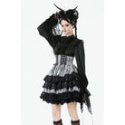 Punk Design Women's Gothic Layered Hem Lace-up High-Waist Skirt