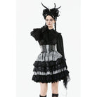 Punk Design Women's Gothic Layered Hem Lace-up High-Waist Skirt