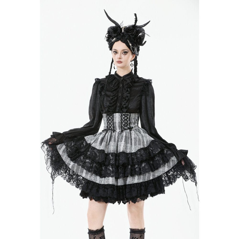 Punk Design Women's Gothic Layered Hem Lace-up High-Waist Skirt