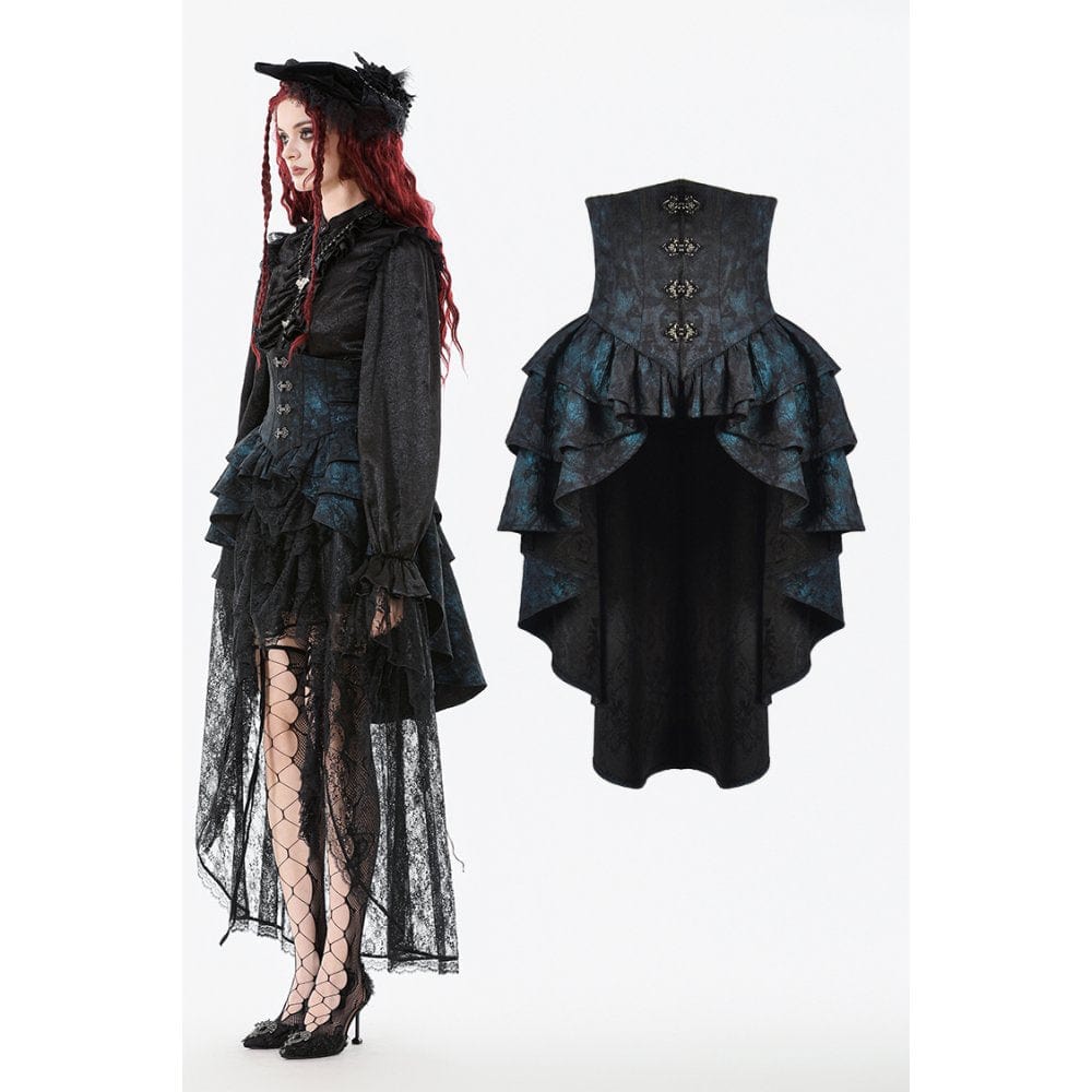 Punk Design Women's Gothic Layered Irregular Hem Buckle Skirt