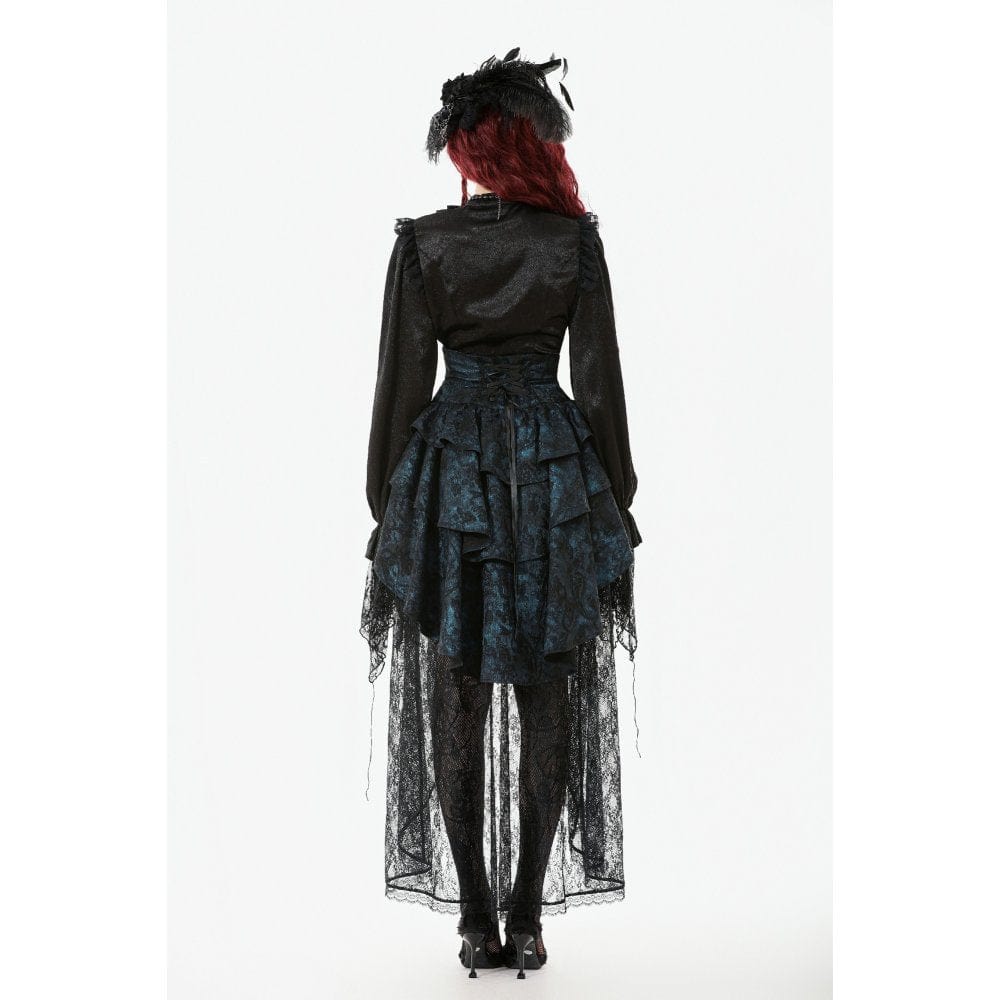 Punk Design Women's Gothic Layered Irregular Hem Buckle Skirt