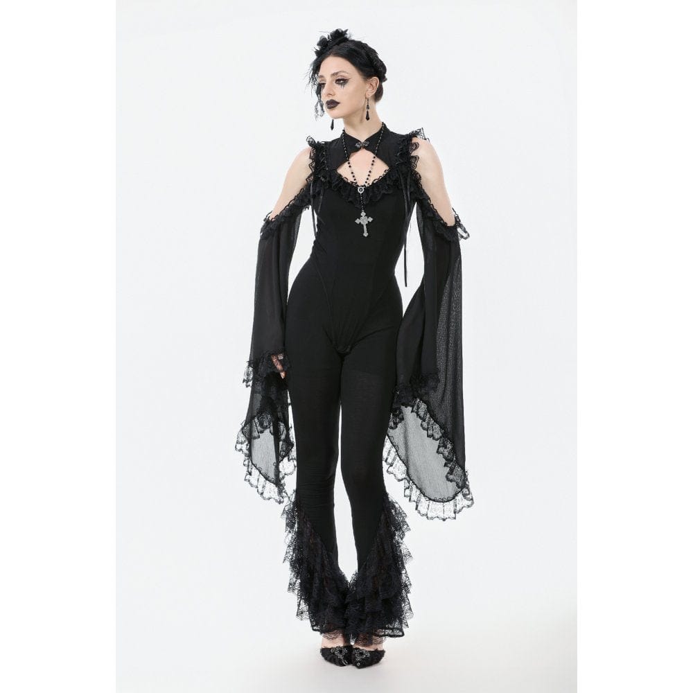 Punk Design Women's Gothic Multilayer Lace Splice Flared Pants