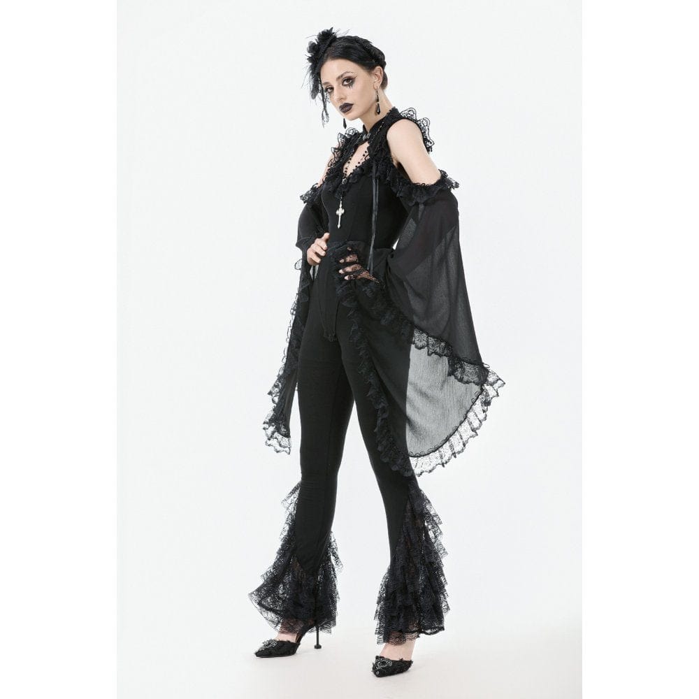 Punk Design Women's Gothic Multilayer Lace Splice Flared Pants