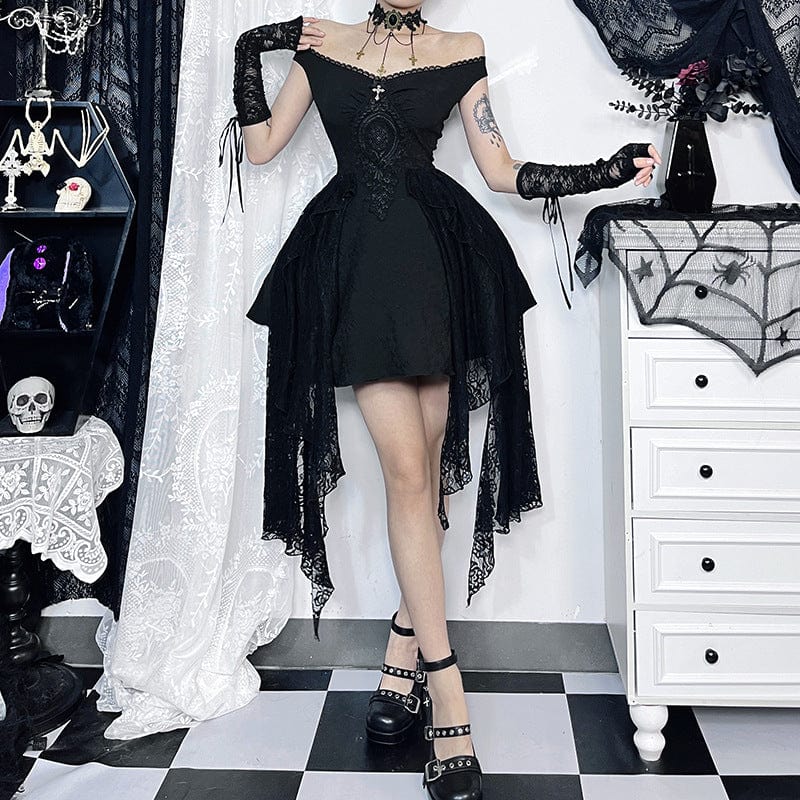 Punk Design Women's Gothic Off-the-shoulder Lace Splice Halloween Dress