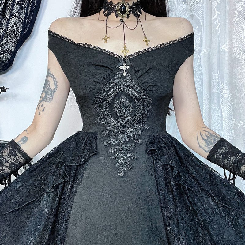 Punk Design Women's Gothic Off-the-shoulder Lace Splice Halloween Dress