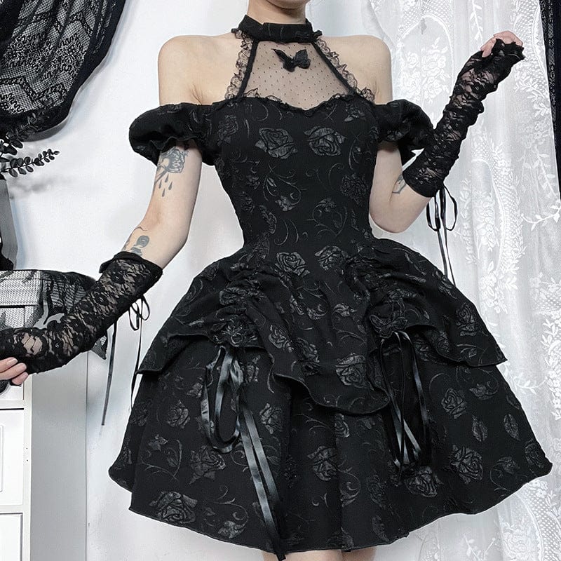 Punk Design Women's Gothic Off-the-shoulder Rose Layered Party Dress