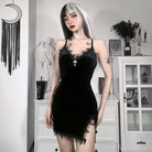 Punk Design Damen Gothic Tiefer V-Ausschnitt Spitze Spleiß Samt Unterkleid