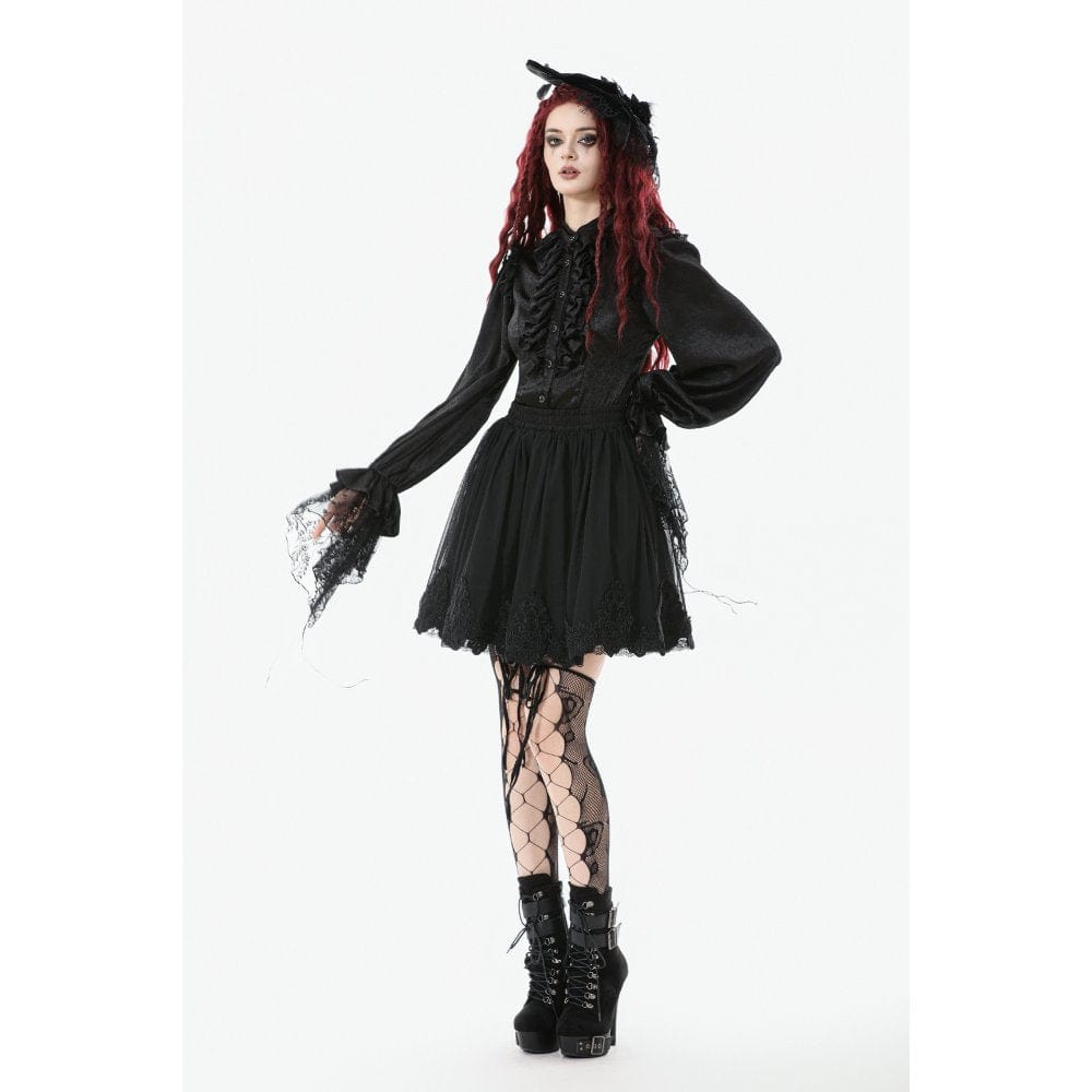 Punk Design Women's Gothic Rose Embroidered Mesh SKirt