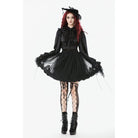 Punk Design Women's Gothic Rose Embroidered Mesh SKirt