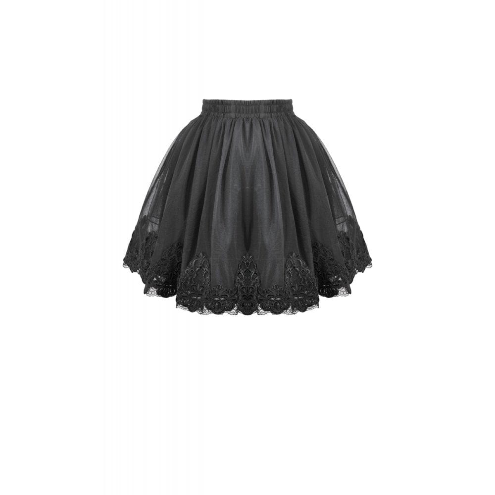 Punk Design Women's Gothic Rose Embroidered Mesh SKirt