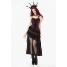 Punk Design Women's Gothic Rose Layered Lace Ruffle Asymmetric Slip Dress