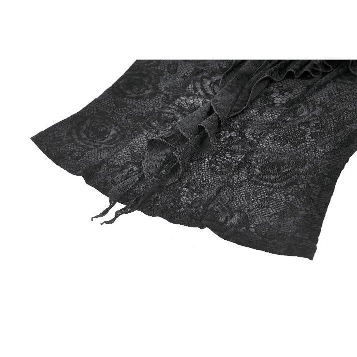Punk Design Women's Gothic Rose Printed Ruffled Long Sleeved Top