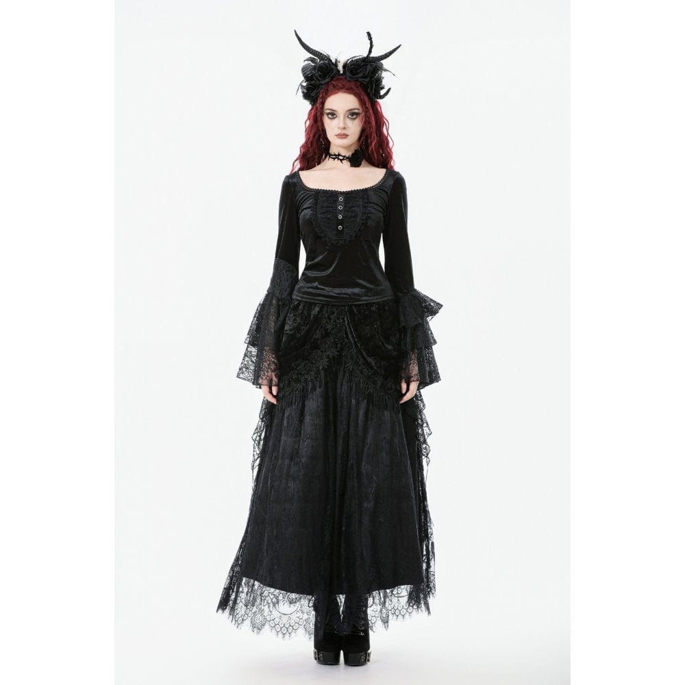 Punk Design Women's Gothic Square-cut Collar Flared Sleeved Velvet Top