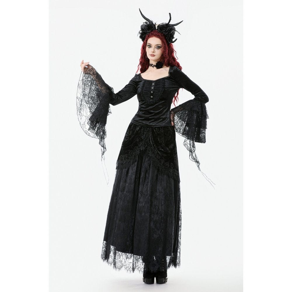 Punk Design Women's Gothic Square-cut Collar Flared Sleeved Velvet Top