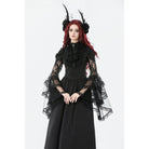 Punk Design Women's Gothic Stand Collar Ruffled Mesh Flared Sleeved Dress