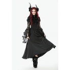 Punk Design Women's Gothic Stand Collar Ruffled Mesh Flared Sleeved Dress