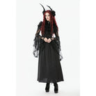 Punk Design Women's Gothic Stand Collar Ruffled Mesh Flared Sleeved Dress