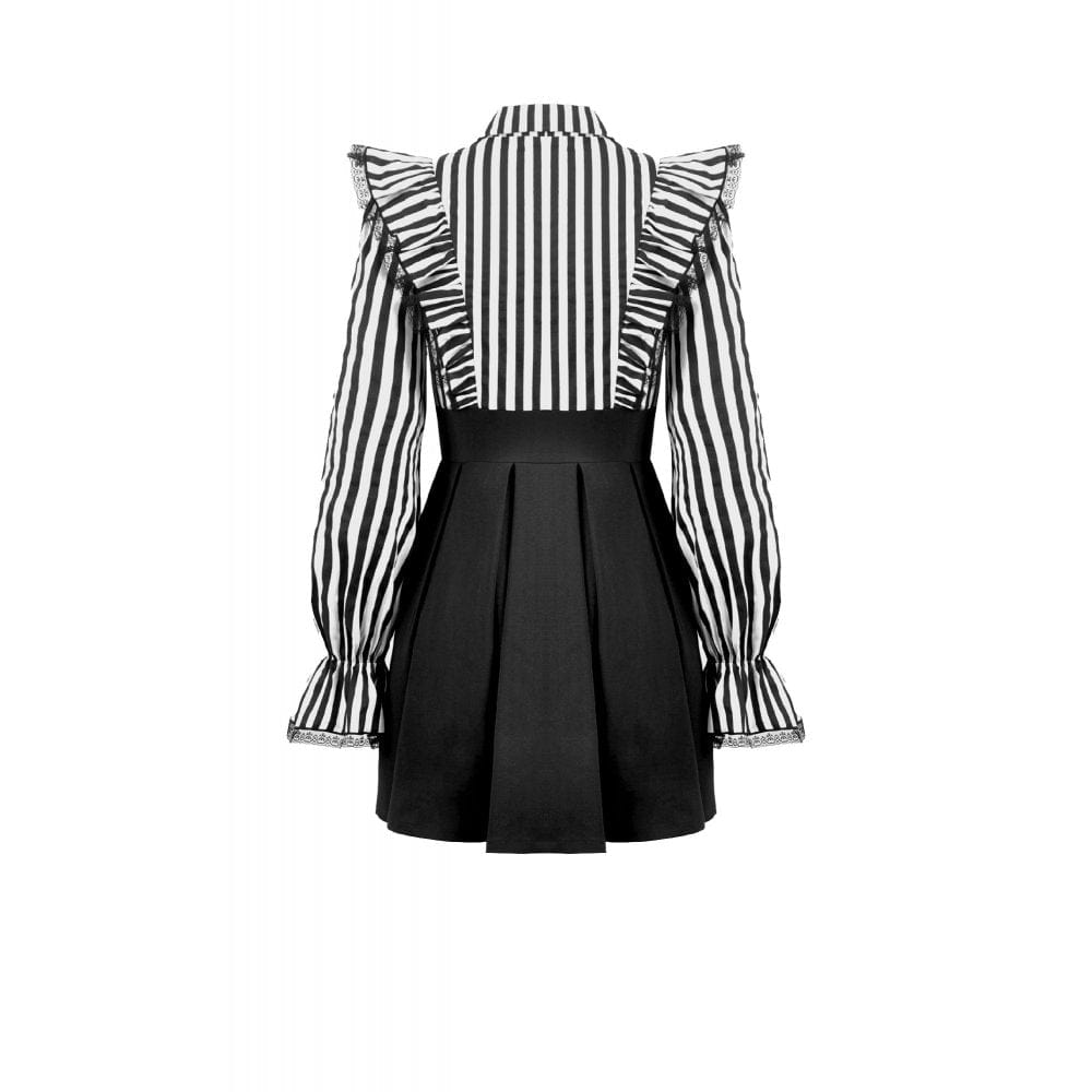 Punk Design Women's Gothic Striped Ruffled Pleated Dress