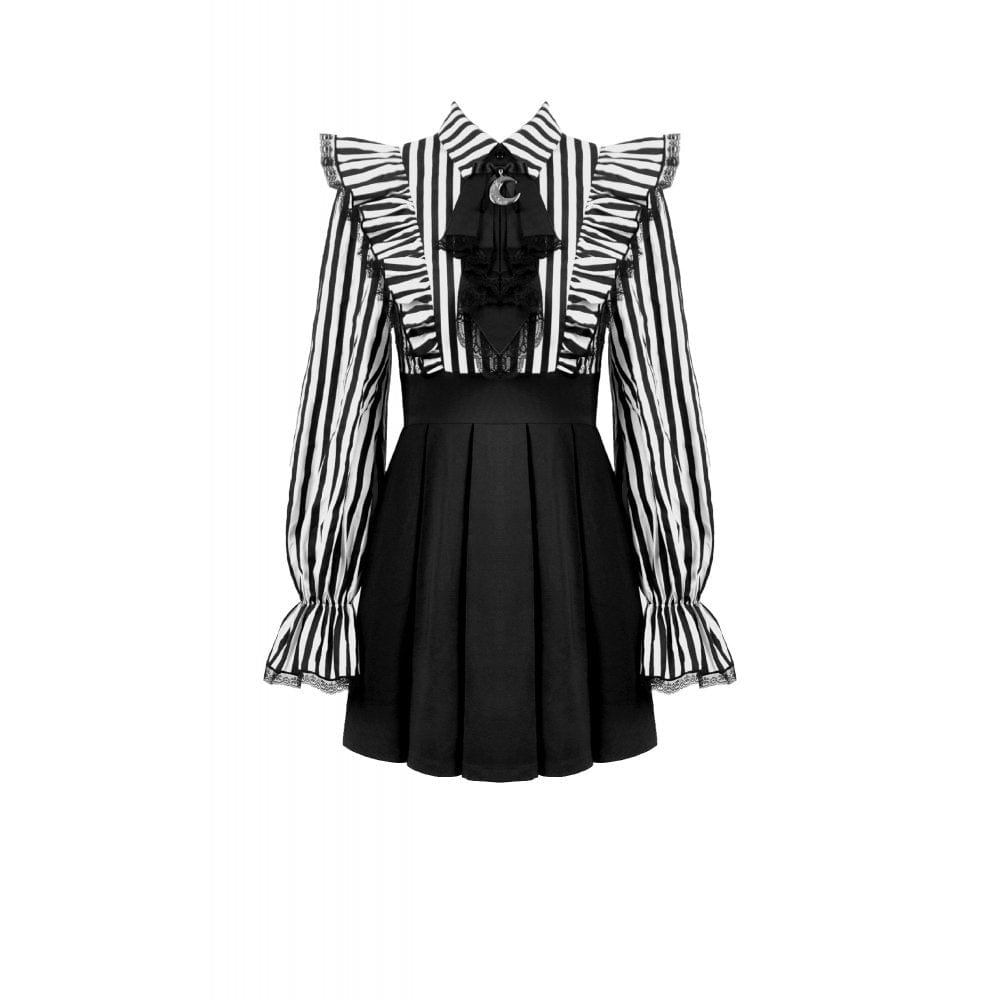 Punk Design Women's Gothic Striped Ruffled Pleated Dress