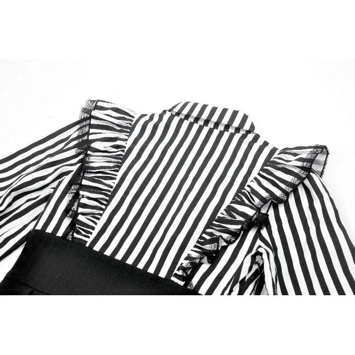 Punk Design Women's Gothic Striped Ruffled Pleated Dress