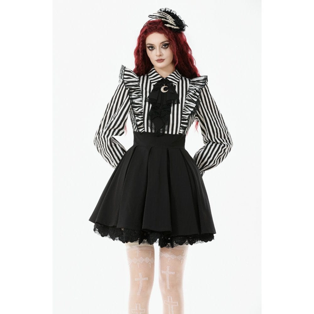 Punk Design Women's Gothic Striped Ruffled Pleated Dress