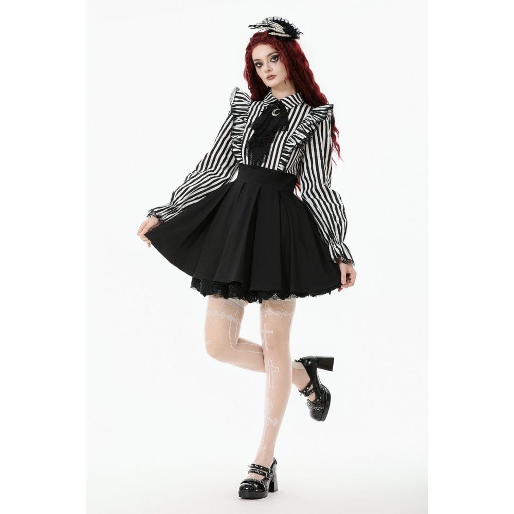 Punk Design Women's Gothic Striped Ruffled Pleated Dress