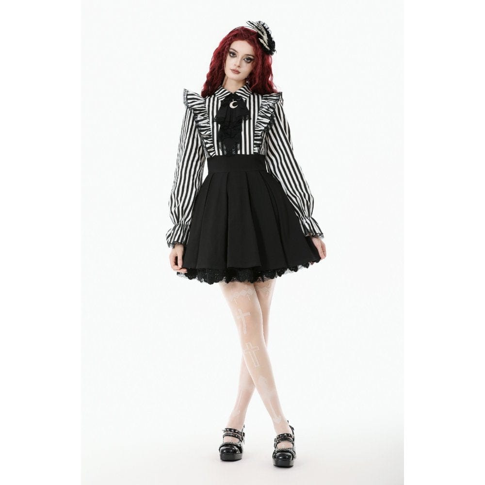 Punk Design Women's Gothic Striped Ruffled Pleated Dress