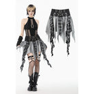 Punk Design Women's Grunge Buckle Strap Irregular Plaid Patchwork Skirt